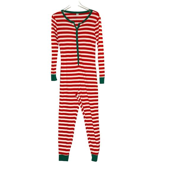 Old Navy M Christmas Striped Waffle One Piece Family Pajamas Red White Adult - Picture 1 of 9